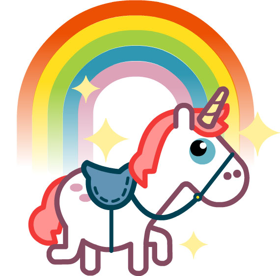 Une licorne sous un arc-en-ciel